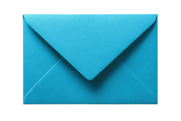 Close up of a textured bright blue envelope against a black background paper stationery, Isolated On Transparent Background, Png Cut Out
