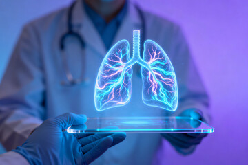 Doctor with holographic lungs