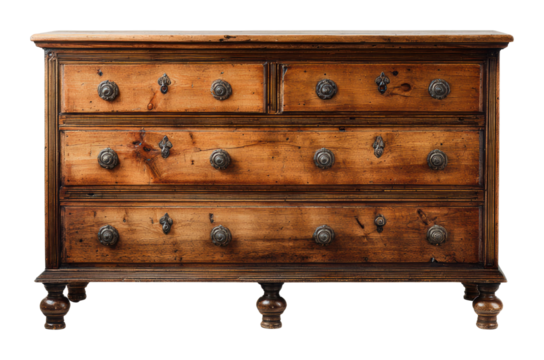 Antique wooden dresser showcase home rustic style interior isolated on transparent background
