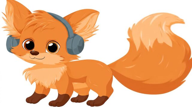 Cartoon fox wearing headphones colorful illustration isolated