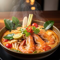 Tom Yum Soup - A Spicy and Sour Thai Delight with Shrimp.
