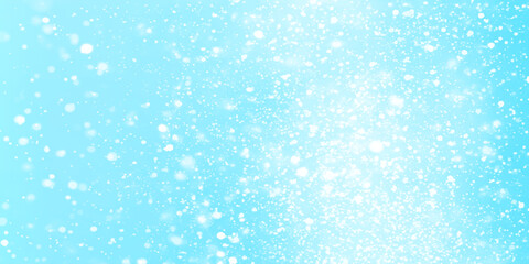 soft blurred sparkle white snow is falling on the blue background, Blue snowfall background with soft falling snowflakes, winter seasonal atmosphere, winter morning Snowflakes are falling from blue.