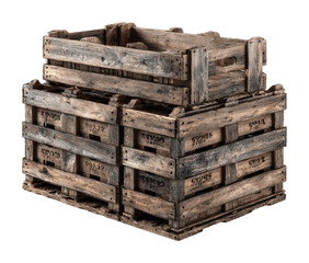 Wooden crates stacked for storage warehouse product isolated on transparent background
