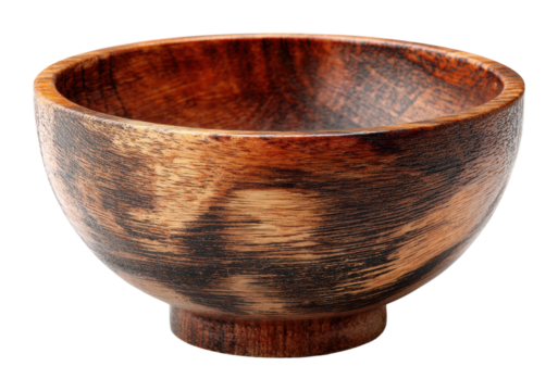 Crafted wooden bowl kitchen food presentation rustic style isolated on transparent background