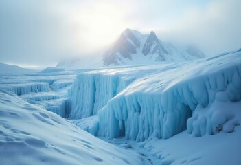 Frostbitten Shores of a Glacial Epoch Dramatic Ice Formations and Expansive Frozen Terrain Beneath Coloring Chill Atmosphere