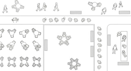 Architectural vector plan of people in different situations, overhead view, white background © Alfarizi