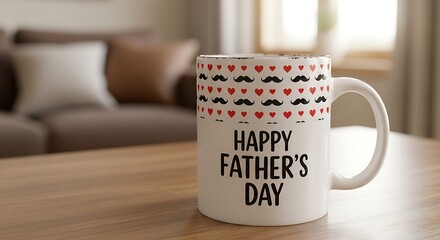 Happy Fathers Day Mug on Wooden Table - A Heartfelt Gift.