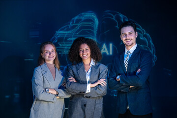 Portrait of a successful and diverse business team of AI experts, developers, or researchers.