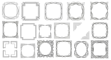 A set of simple line art frame and border vector designs for decoration and backgrounds, white background