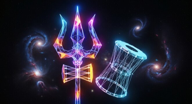 Lord Shiva Symbols Trident Drum Cosmic Universe Kailash Concept