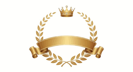 Elegant gold laurel wreath with a crown and banner, ideal for awards and recognition, white background © Alfarizi