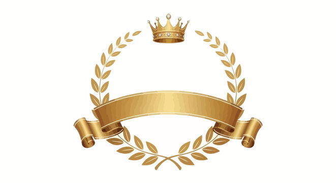 Elegant gold laurel wreath with a crown and banner, ideal for awards and recognition, white background