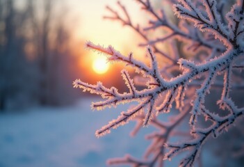 Obraz premium Frosty Twilight Branches Illuminated by Warm Winter Sunlight Capturing Nature's Icy Beauty