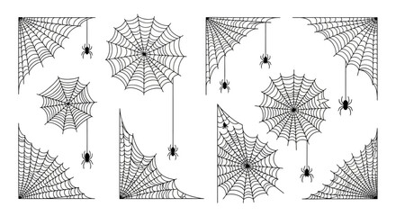 Collection of hand-drawn spiderweb vector illustrations for Halloween designs, white background © Alfarizi