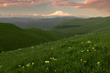 Fototapeta premium A breathtaking landscape with Elbrus mountain