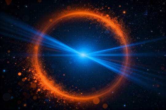 Cosmic ring with blue light beams