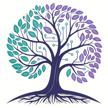 Illustration of a technology tree with leaves