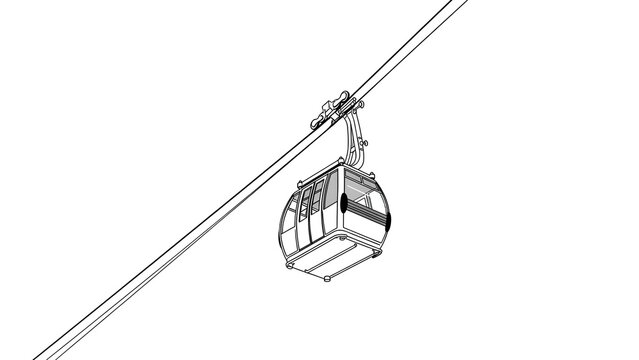 Cable Car Line Art Black and White Isolated Gondola Cabin Ascending