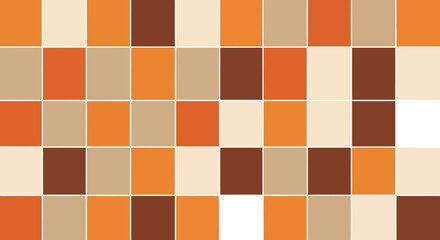 A seamless vector illustration featuring a checkered pattern in shades of orange, brown, and beige, white background