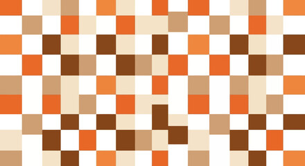 A seamless vector illustration featuring a checkered pattern in shades of orange, brown, and beige, white background