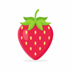 Obraz premium Vibrant red strawberry with realistic seeds and green leaves, vector illustration perfect for packaging, health, or summer themes.