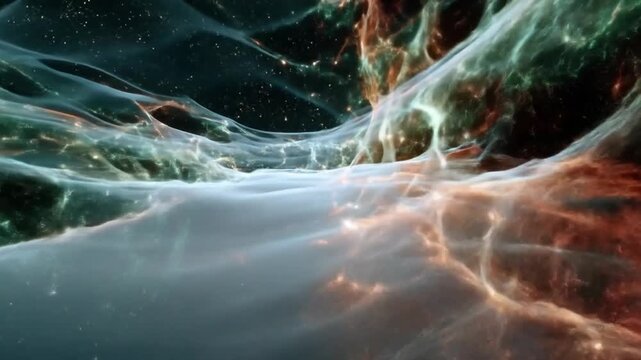 Abstract cosmic landscape with vibrant colors and glowing textures