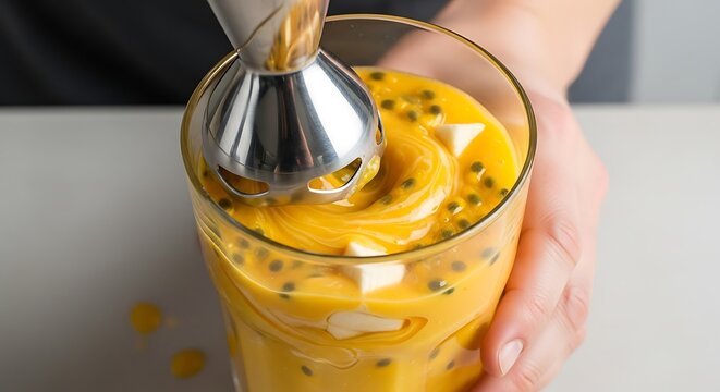 Smoothie preparation using immersion blender for delicious refreshment