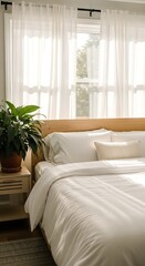 Serene Bedroom Interior with Natural Light and Minimalist Design.