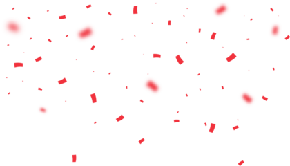 Falling festive confetti. Red flying confetti.