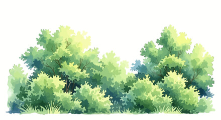 Watercolor illustration of lush green trees and bushes on a white background, white background © Alfarizi