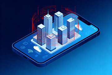 Smartphone with digital cityscape