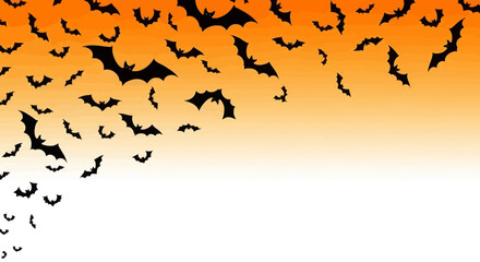 Halloween background illustration with flying black bats and orange gradient, white background