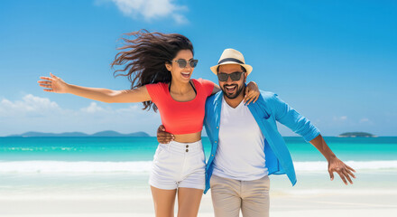 Happy Couple Embracing on a Tropical Beach Vacation
