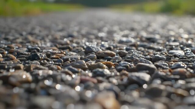Raindrops on Rocks and Pebbles Forming a Road or Path, Close Up