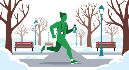 Winter Wellness A Healthy Person Jogging in a Snowy Park