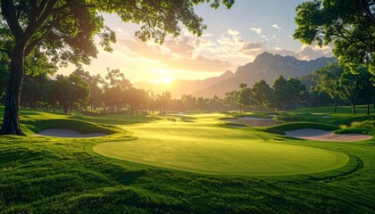 ゴルフコースからみた朝焼け