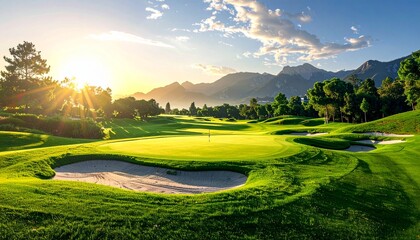 ゴルフコースからみた朝焼け