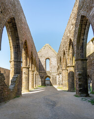 The abbey of Saint-Mathieu de Fine-Terre in Brittany, France.  Ancient gothic ruin interior with...