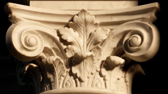 Close Up of Carved Marble Column Capital With Acanthus Leaves