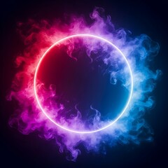 Neon Circle Frame with Colorful Smoke - Abstract Background Design.