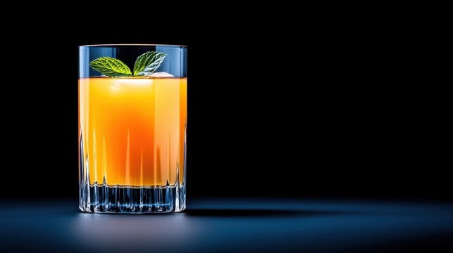 Refreshing Orange Cocktail with Ice and Mint on a Dark Background, Ideal for Summer Drinks and Bar Promotions