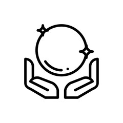 Line Art Icon Of Hands Holding A Sparkling Orb Symbolizing Protection Guidance Or Future Vision On A Transparent Background