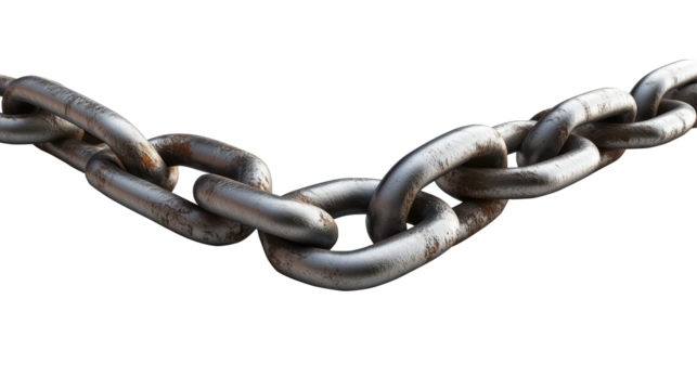Chain in metallic design with strong links, PNG, isolated on transparent background.