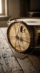 Vintage Drum on Weathered Wood - A Study in Texture and Light.