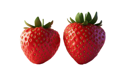 A visually appealing composition of one large strawberry and one small, highlighting their size difference PNG format.