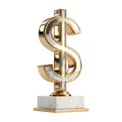Golden Dollar Sign Statue on Marble Base