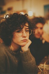A young woman is bored during a date with a man
