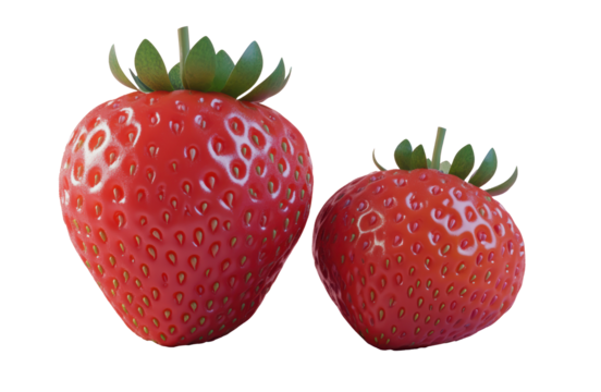 Two strawberries placed side by side, one larger and the other small, capturing their unique size difference PNG format.