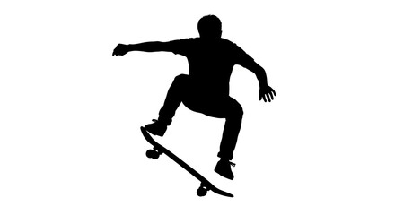 Silhouette of a skateboarder performing a trick in mid-air.
