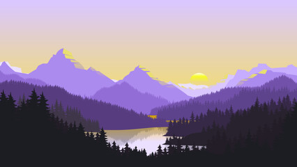 Purple Mountain Landscape at Dusk with Soft Evening Light